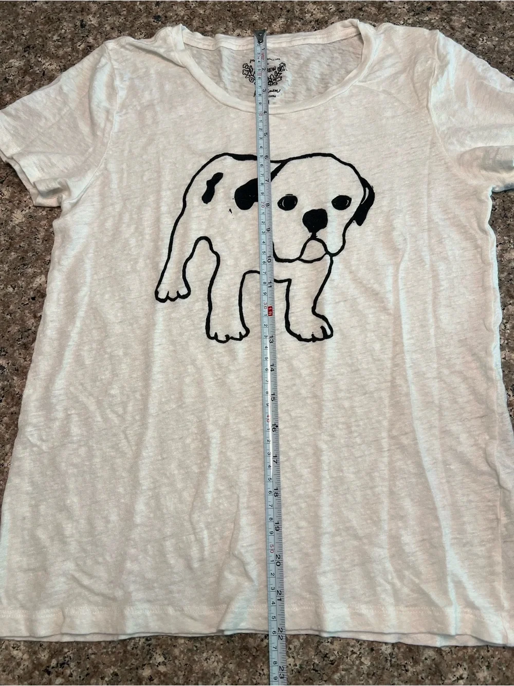 J. Crew White Short-Sleeve 100% Linen Tee with Black Dog Outline